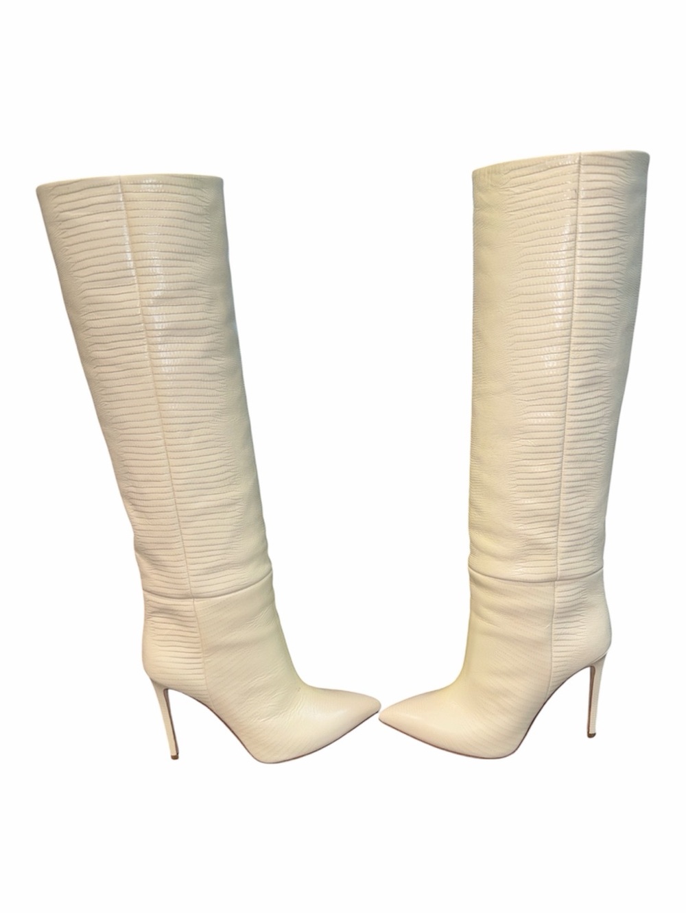 Paris Texas Vanilla Lizard Stiletto Boots 37.5 Gently Used Yellowing Flaw - Picture 7 of 11
